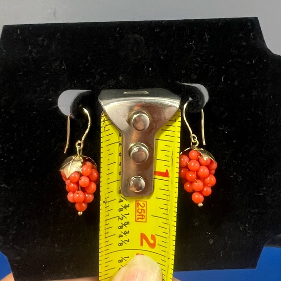 Estate Grapes Coral D Napoli  14K Gold Dangle Earrings - Picture 3 of 8